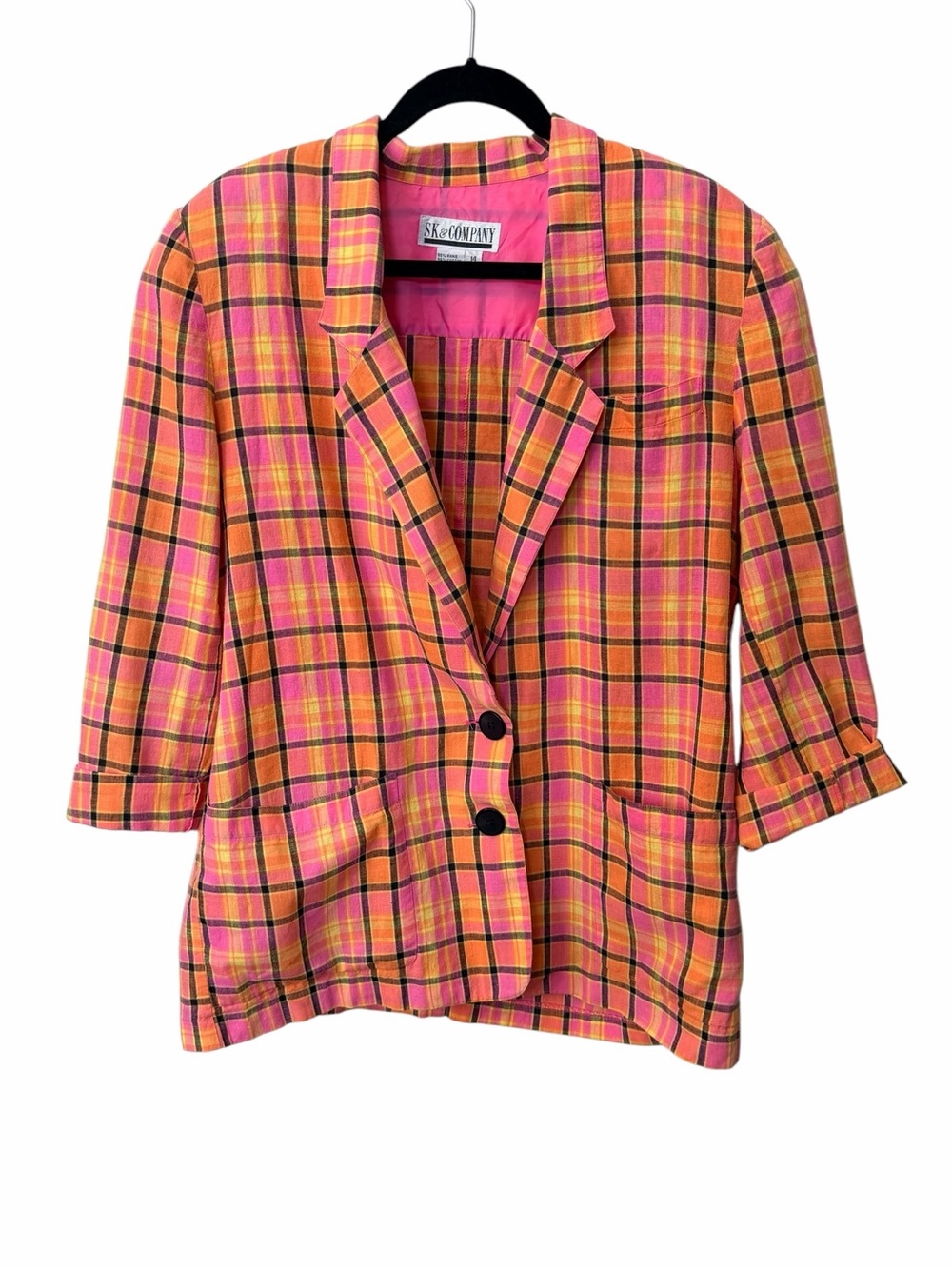 Vintage SK & COMPANY Neon Plaid Blazer Jacket Sz 14